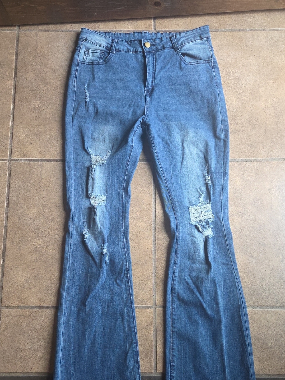 Women's Distressed Flared Jeans - Blue